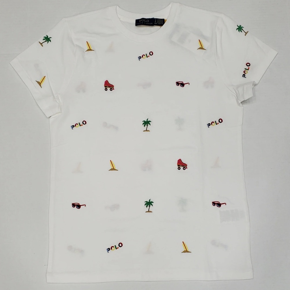 Ralph Lauren White Tee with Multicolor Logo